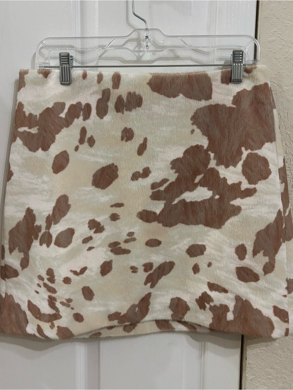 Faux Fur Cow Print Mini Skirt - Cream & Brown